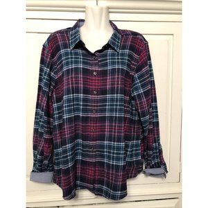 Lands' End Size Large P Flannel Shirt Button Front